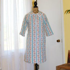 Vintage 70s Deena Quilted Floral 3/4 Zip Robe Housecoat Women's XS/S